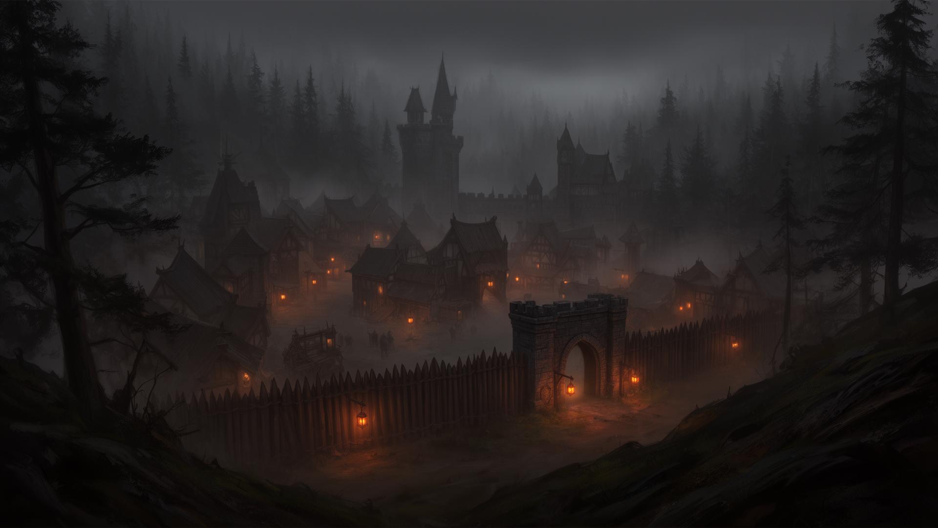 Die Stadt Dornfurt bei Nacht